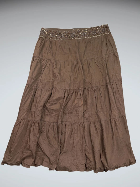 front view, Old Navy Earthbound Vintage Brown Maxi Skirt, vintage Y2K second hand piece