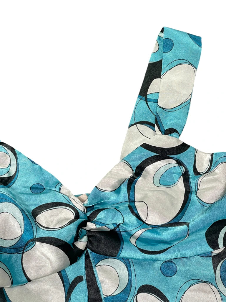 detail view, Maurices Light Blue Retro Circle Print Tunic Top, vintage Y2K second hand piece, image 5