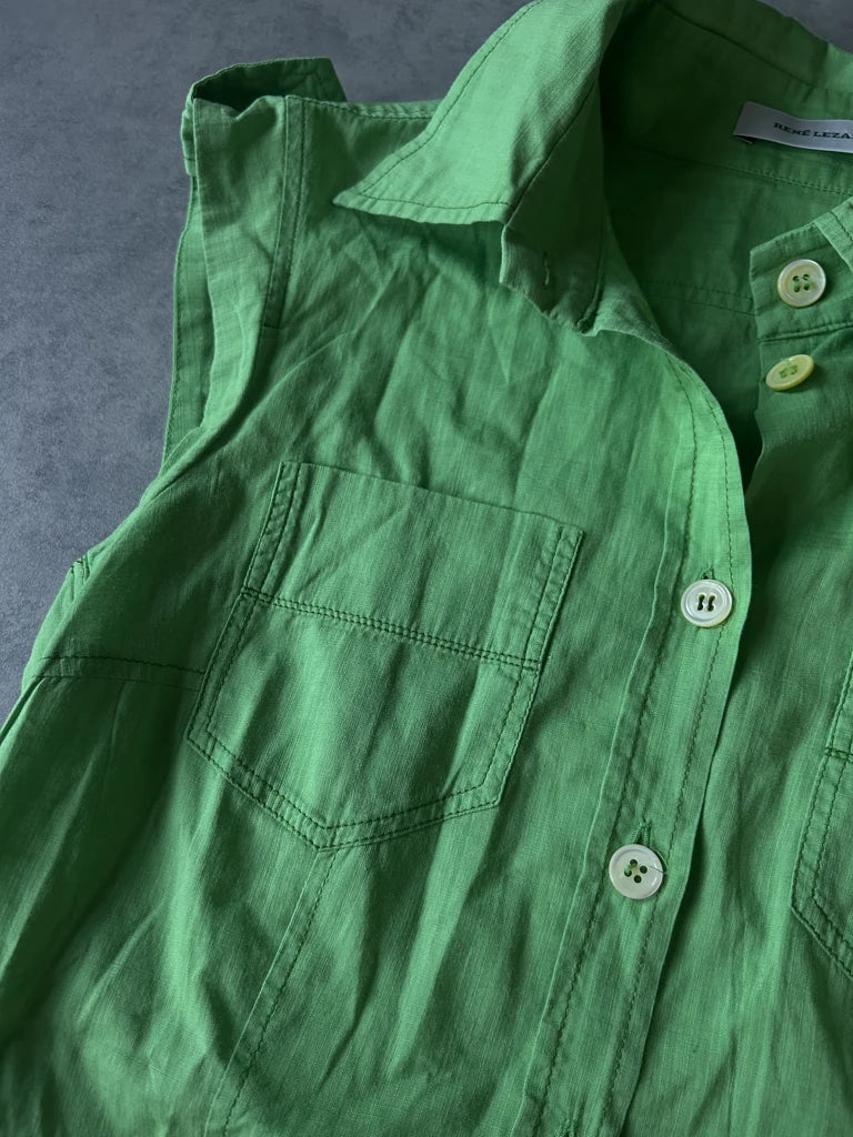 detail view, René Lezard Y2K Green Sleeveless Button-Up Top, vintage Y2K second hand piece, image 5