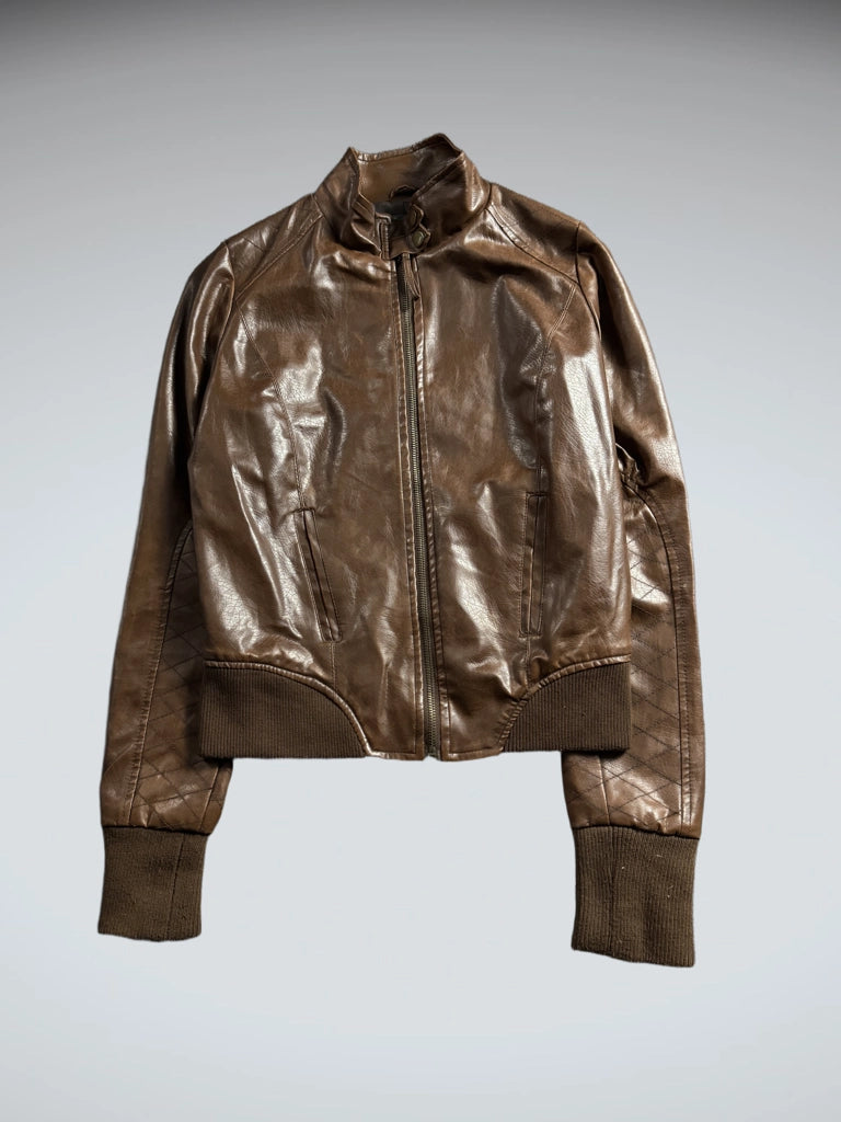 detail view, Signify Brown Faux Leather Vintage Jacket, vintage Y2K second hand piece, image 4