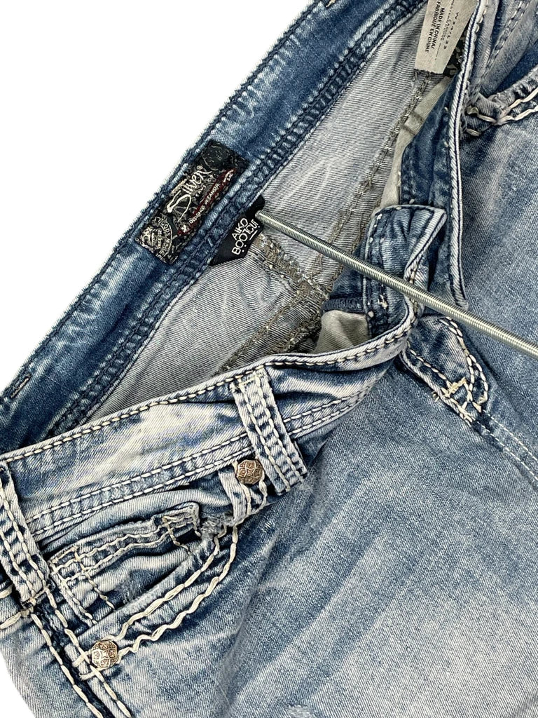 detail view, Silver Jeans Light Wash Raw Hem Denim Mini Skirt, vintage Y2K second hand piece