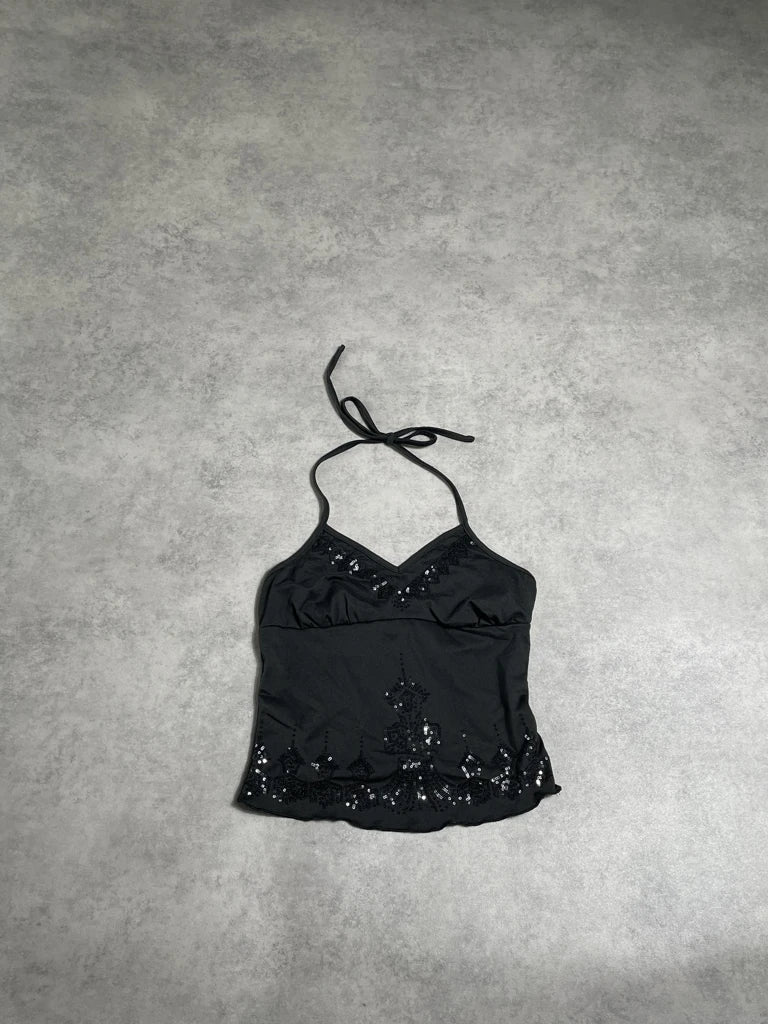 detail view, ROMWE top with paillettes, vintage Y2K second hand piece, image 6