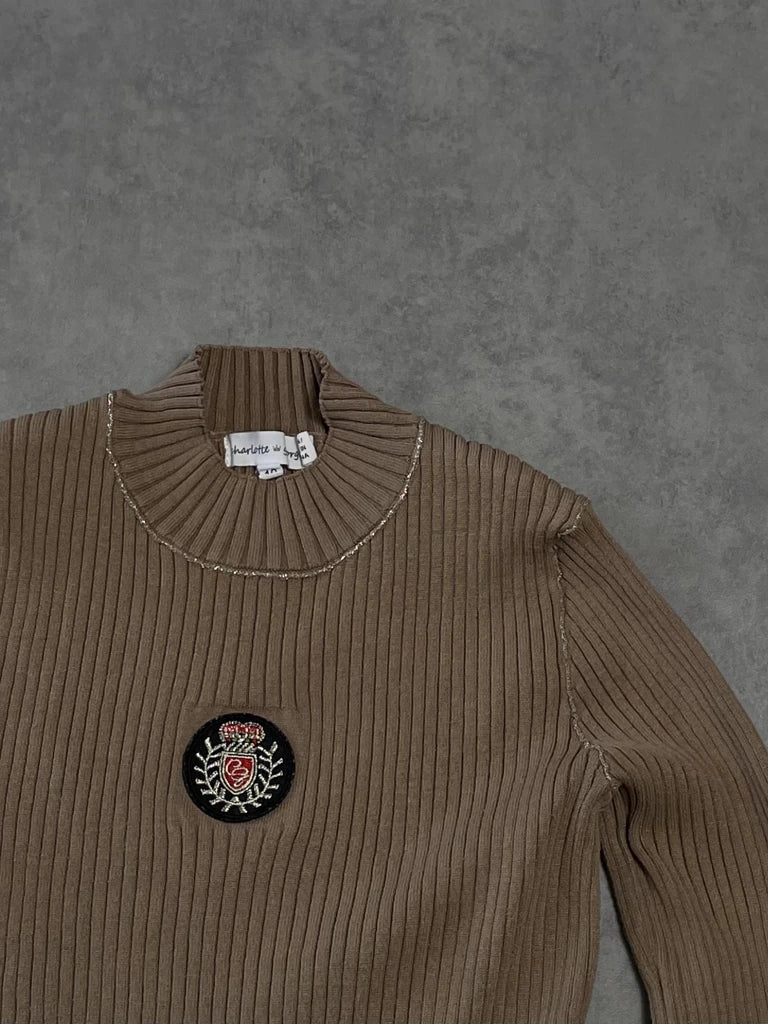 detail view, Charlotte George Beige Jumper, vintage Y2K second hand piece