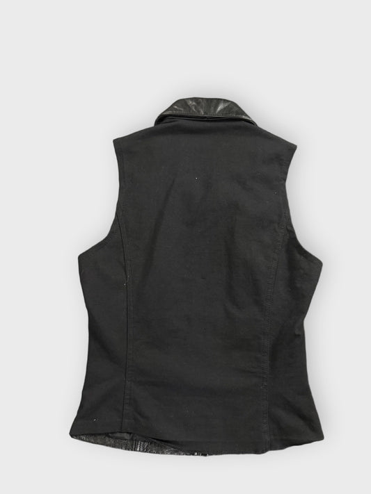 back view, Maximo Black Real Leather Vest Women, vintage Y2K second hand piece