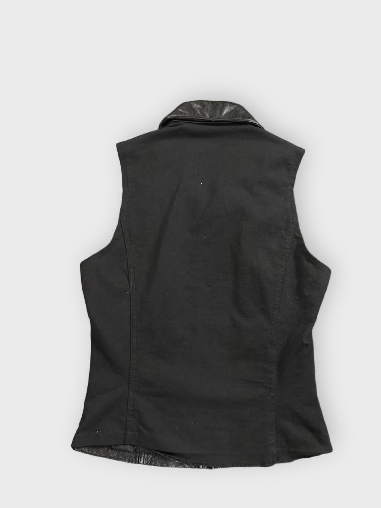 back view, Maximo Black Real Leather Vest Women, vintage Y2K second hand piece