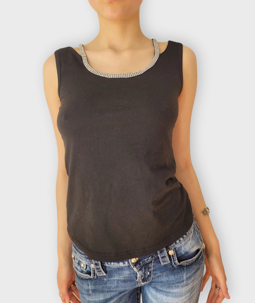 front view, CRYX Black Rhinestone Trim Tank Top, vintage Y2K second hand piece