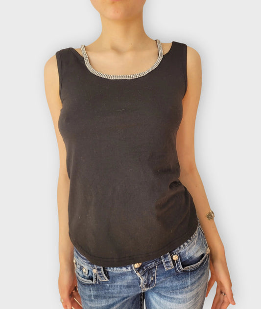 front view, CRYX Black Rhinestone Trim Tank Top, vintage Y2K second hand piece