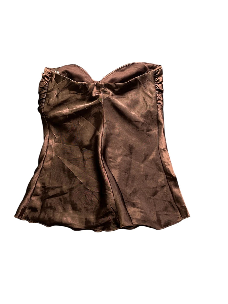 detail view, Brown Satin Halter Bustier Top, vintage Y2K second hand piece, image 4