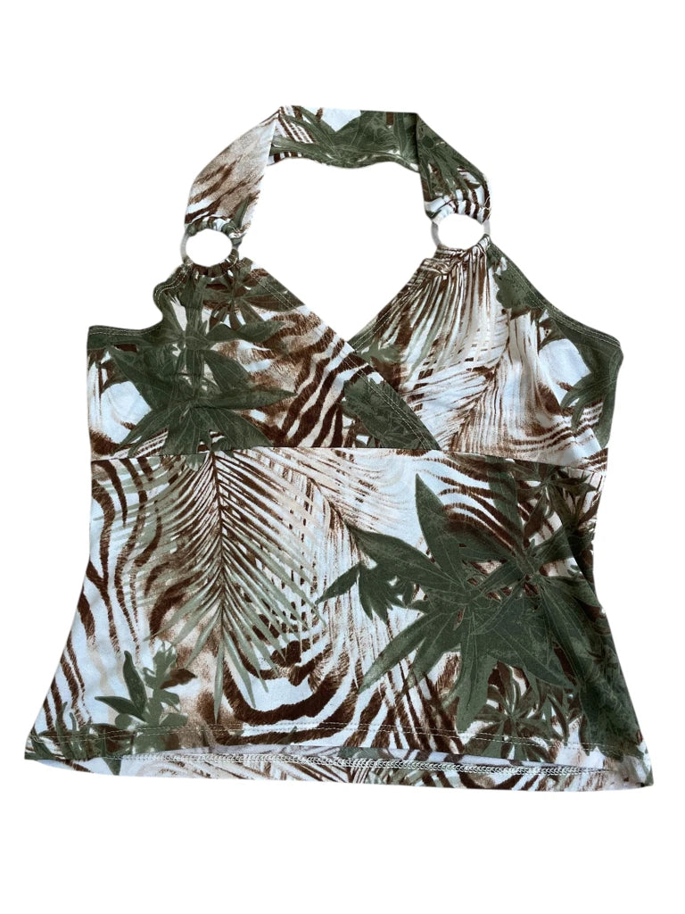 detail view, leaf me alone – tropical cami, vintage Y2K second hand piece