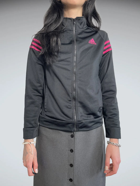 front view, adidas sweatshirt with fuchsia stripes, vintage Y2K second hand piece