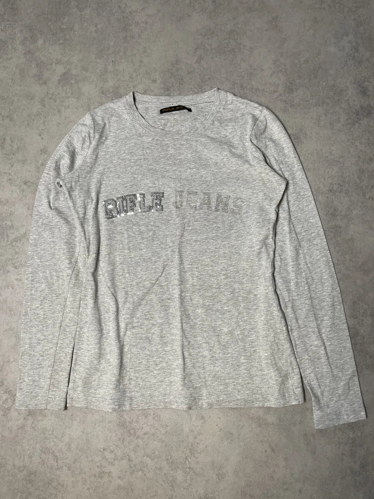 detail view, Rifle Jeans Long Sleeve with Logo with Glitter, vintage Y2K second hand piece, image 6