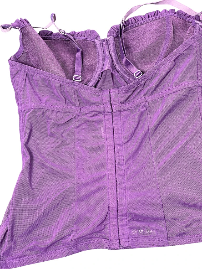 detail view, Purple Satin Ruched Bustier Top, vintage Y2K second hand piece