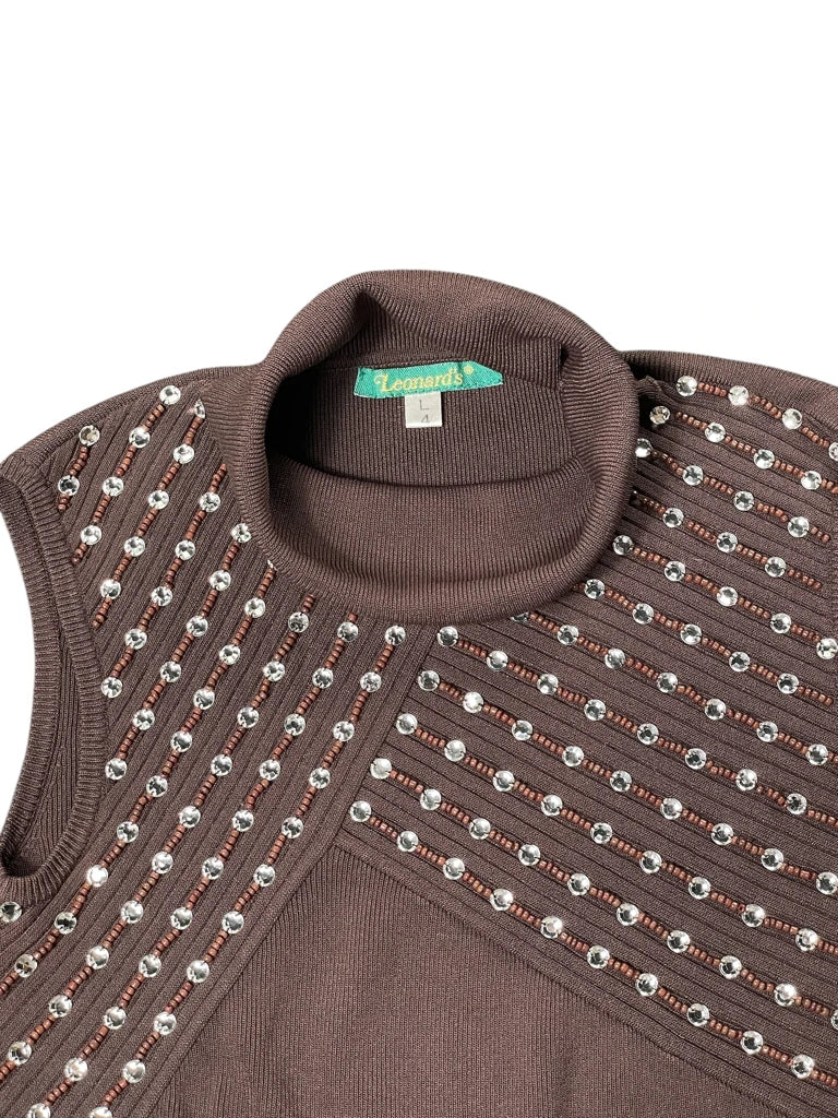 detail view, Leonards brown studded turtleneck top, vintage Y2K second hand piece, image 5