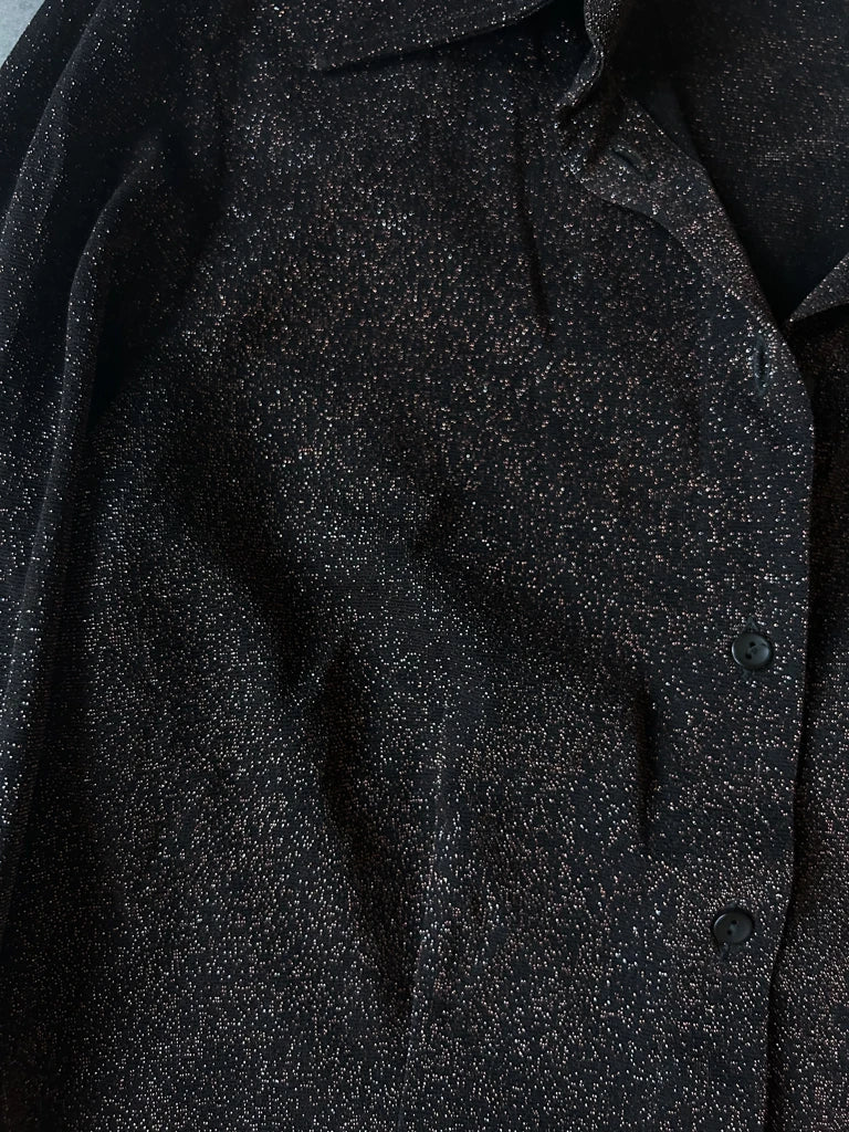 detail view, Motivi Y2K Brown Glitter Button-Up Top, vintage Y2K second hand piece, image 5