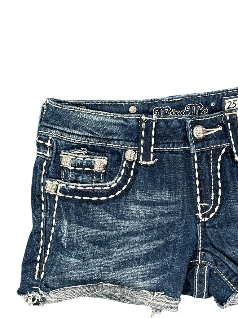 detail view, Miss Me Rolled Hem Embellished Denim Hotpants, vintage Y2K second hand piece, image 6