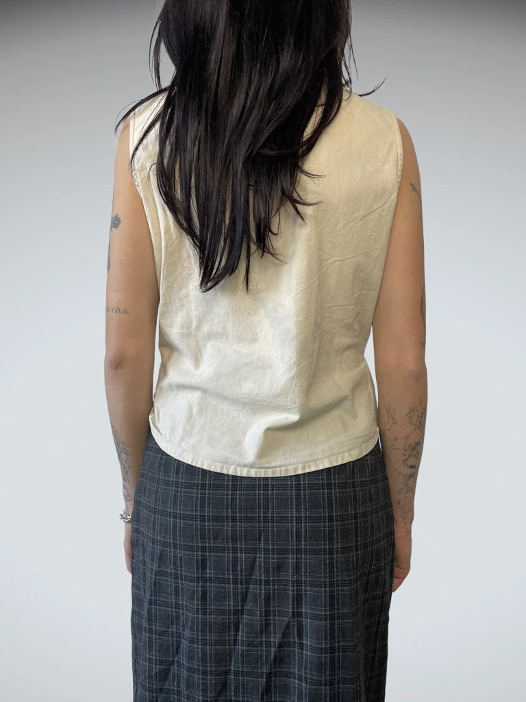 back view, Lailio Beige Sleeveless Shirt, vintage Y2K second hand piece