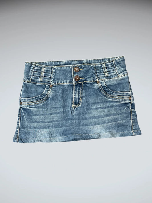 front view, Tush Push Blue Vintage Denim Skirt, vintage Y2K second hand piece