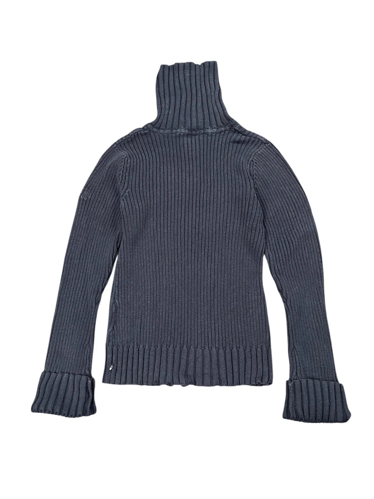 back view, Nautica Navy Cable Knit Sweater with Folded Cuffs, vintage Y2K second hand piece