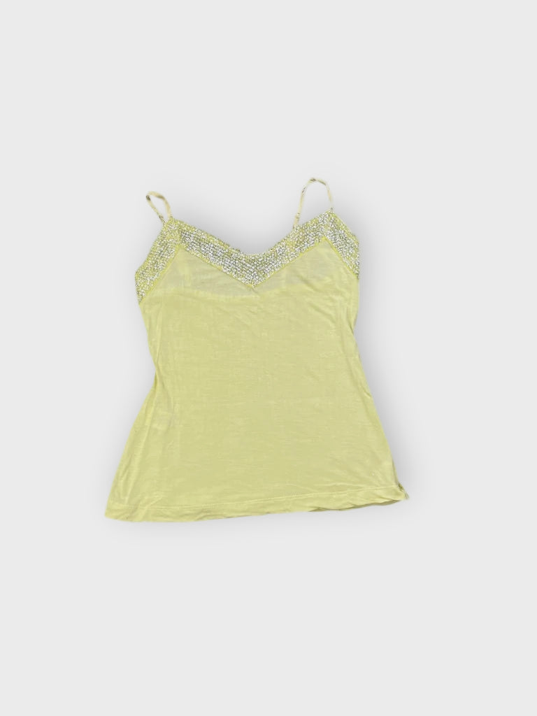 front view, Light Green Satin Beaded Cami Top, vintage Y2K second hand piece