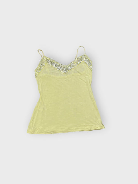 front view, Light Green Satin Beaded Cami Top, vintage Y2K second hand piece