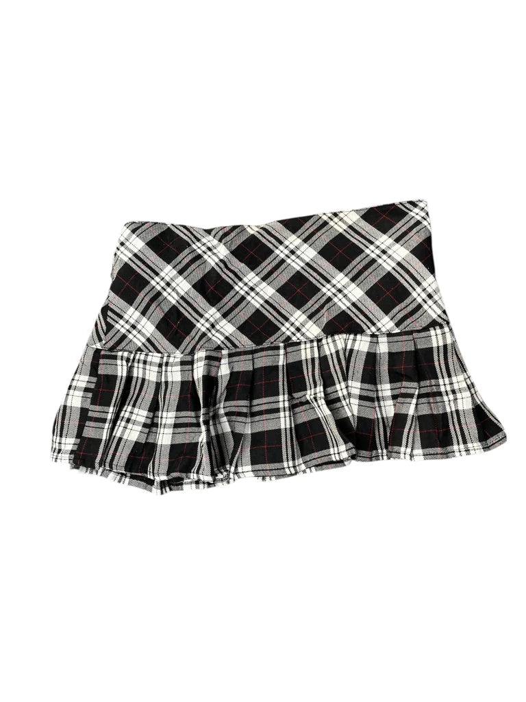 back view, Hell Buny Hell Bunny Punk Plaid Pleated Skirt with Buckles, vintage Y2K second hand piece