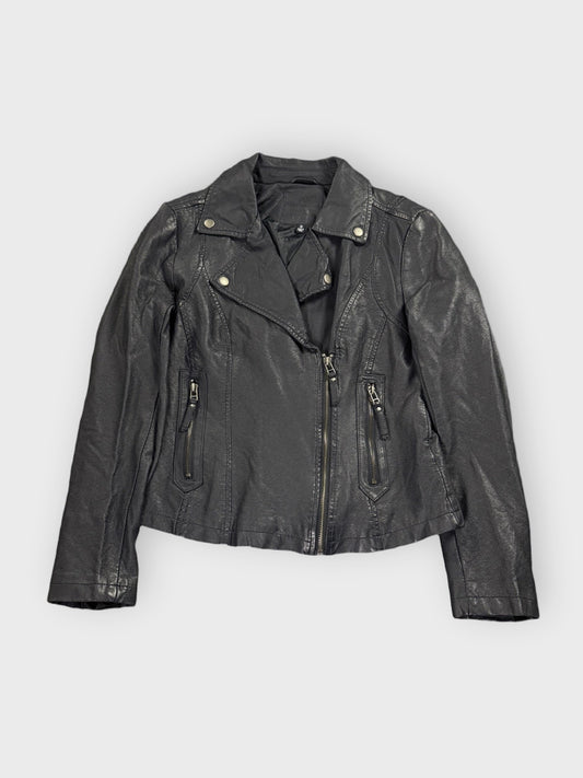 front view, Max Studio Black Faux Leather Jacket Women, vintage Y2K second hand piece
