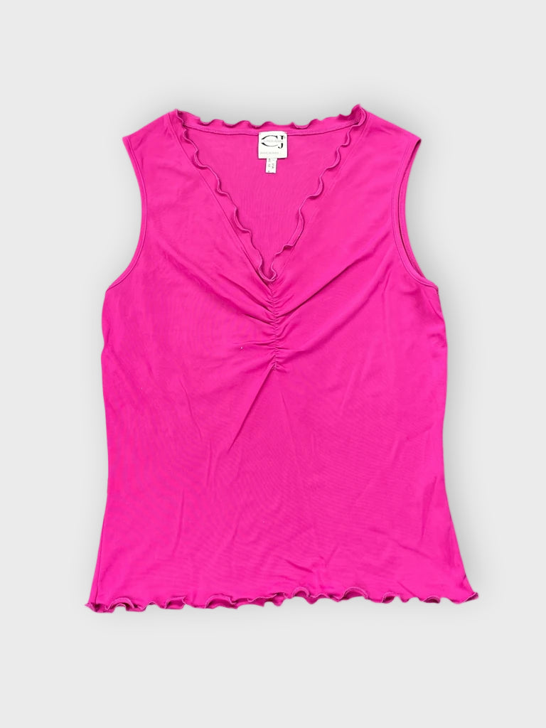 front view, Cavalli Hot Pink Ruched V-Neck Tank Top, vintage Y2K second hand piece