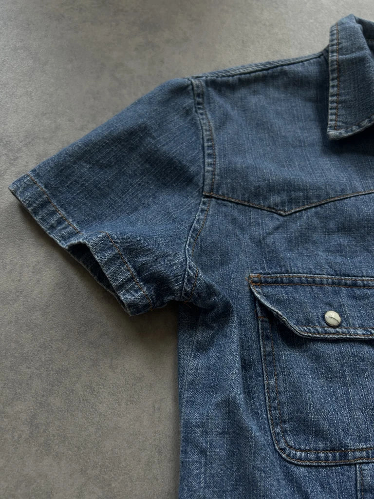 detail view, X Cape Half Sleeve Denim Top, vintage Y2K second hand piece, image 4