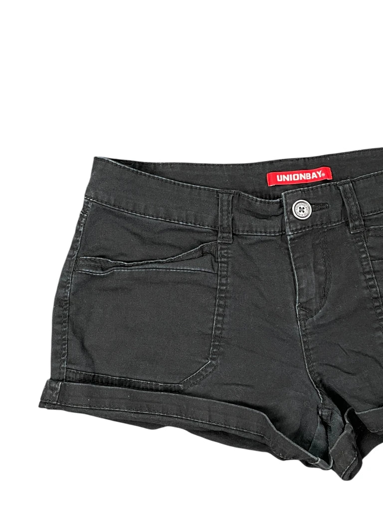 detail view, UNIONBAY Union Bay Black Rolled Hem Pocket Hotpants, vintage Y2K second hand piece, image 6