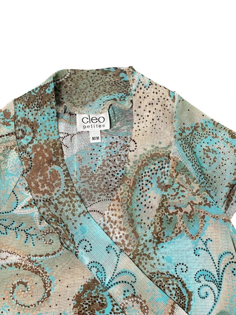detail view, Cleo Petites Earthtone Paisley Wrap Top, vintage Y2K second hand piece, image 4