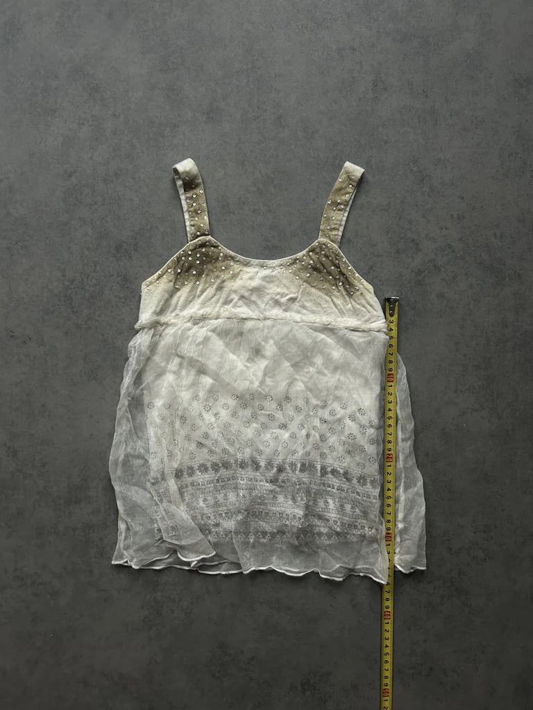 detail view, Guess White straps top, vintage Y2K second hand piece, image 9