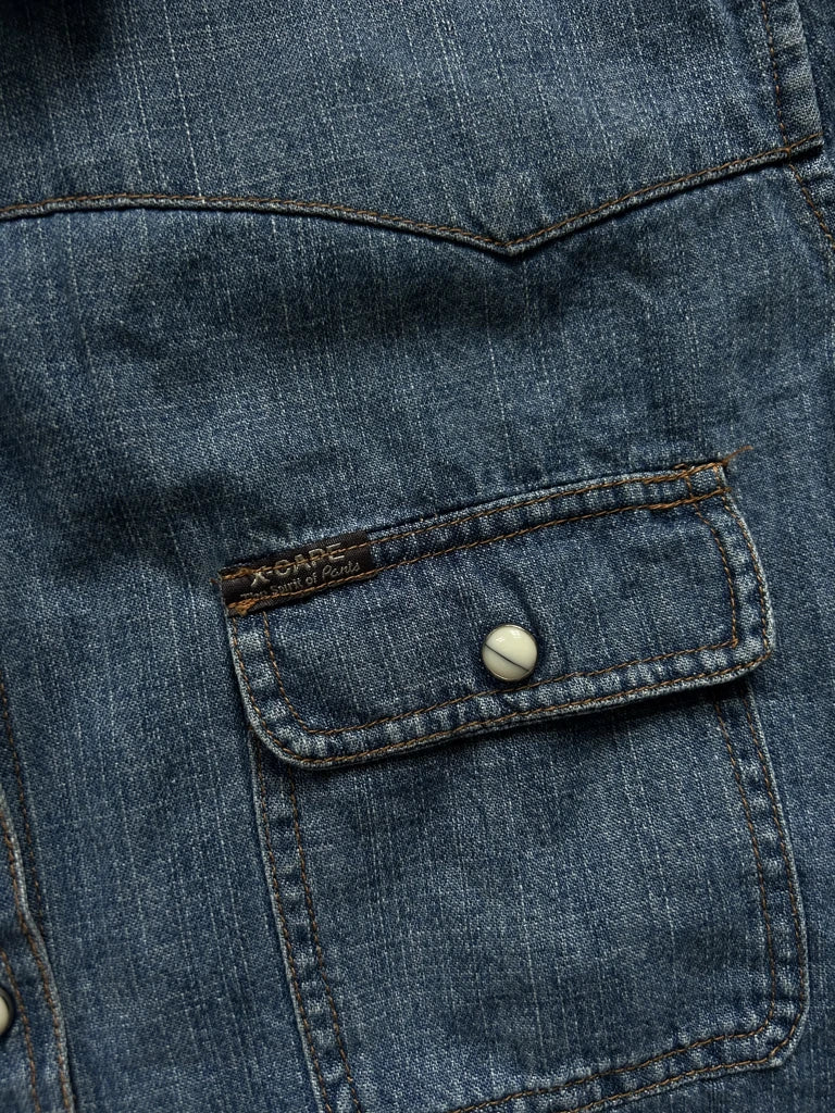 detail view, X Cape Half Sleeve Denim Top, vintage Y2K second hand piece