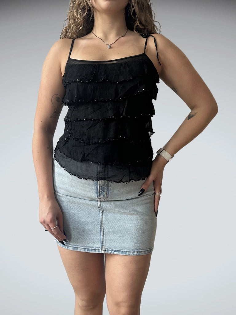 front view, Phard Y2K Black Strappy Top, vintage Y2K second hand piece