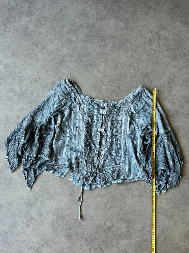 detail view, O.P.C Y2K Vintage Blue Blouse (One Size), vintage Y2K second hand piece, image 9