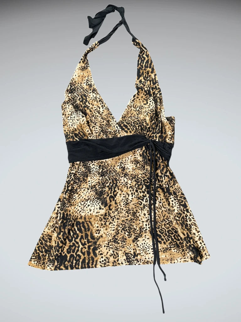 detail view, Ripe Leopard Wrap Halterneck, vintage Y2K second hand piece