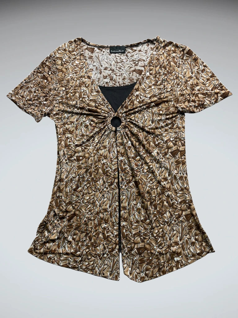 detail view, Brittany Brown Abstract Pattern Tunic, vintage Y2K second hand piece