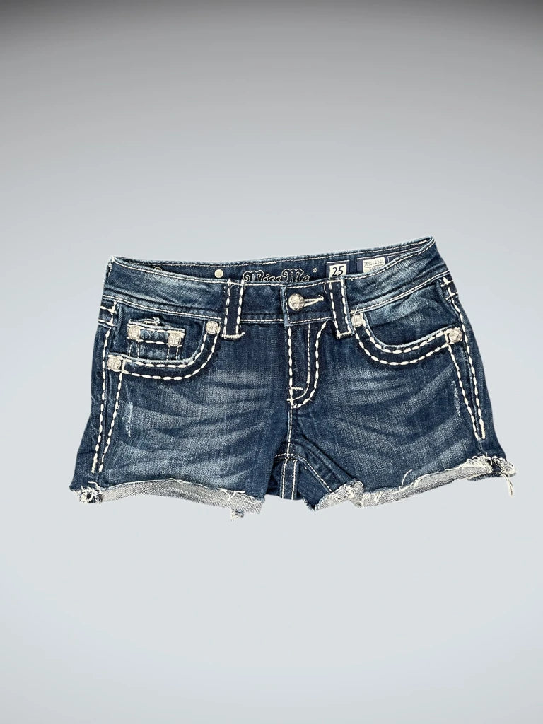detail view, Miss Me Rolled Hem Embellished Denim Hotpants, vintage Y2K second hand piece