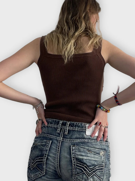 back view, stud spell – ribbed knit top, vintage Y2K second hand piece