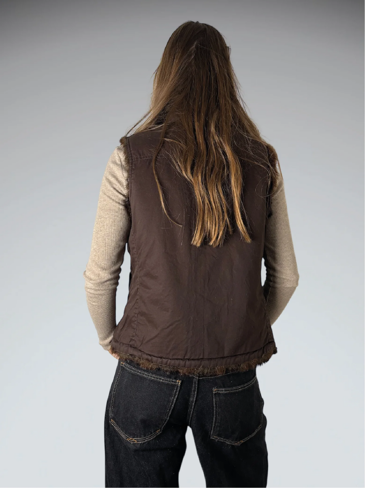 detail view, Vintage Brown 2 sided Faux Fur Vest Women, vintage Y2K second hand piece