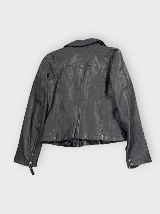 back view, Max Studio Black Faux Leather Jacket Women, vintage Y2K second hand piece