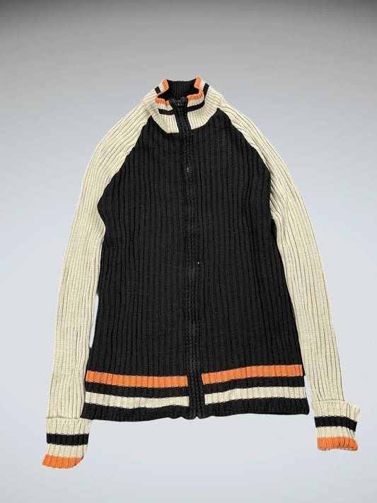 front view, Diss Black Full-Zip Ribbed Sweater, vintage Y2K second hand piece
