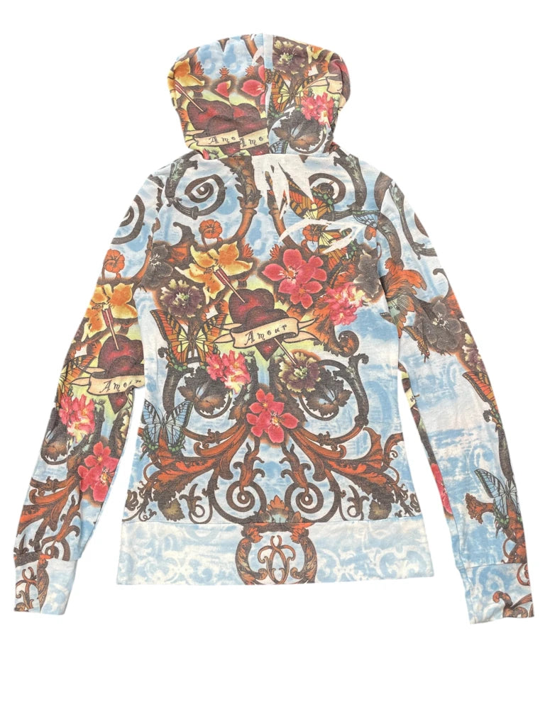 back view, Spy Amour Tattoo Print Hoodie, vintage Y2K second hand piece