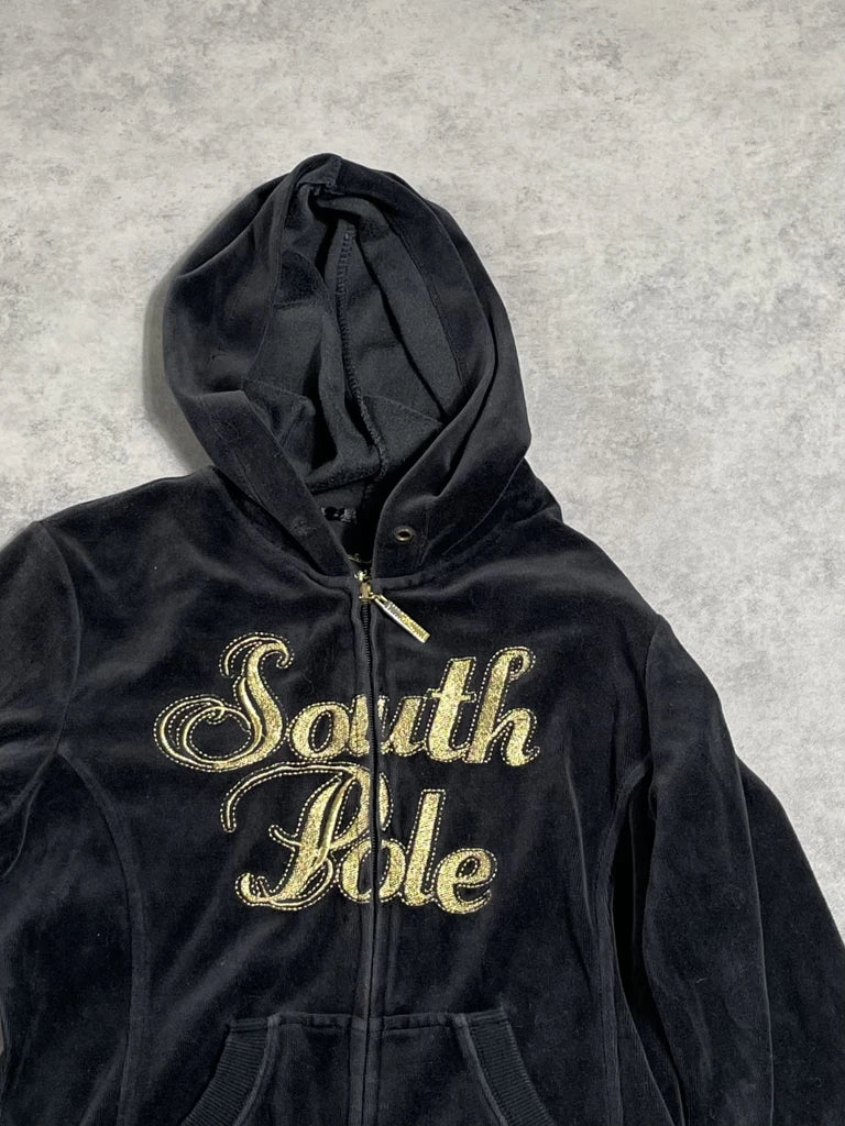 detail view, south pole crop hoodie, vintage Y2K second hand piece, image 4