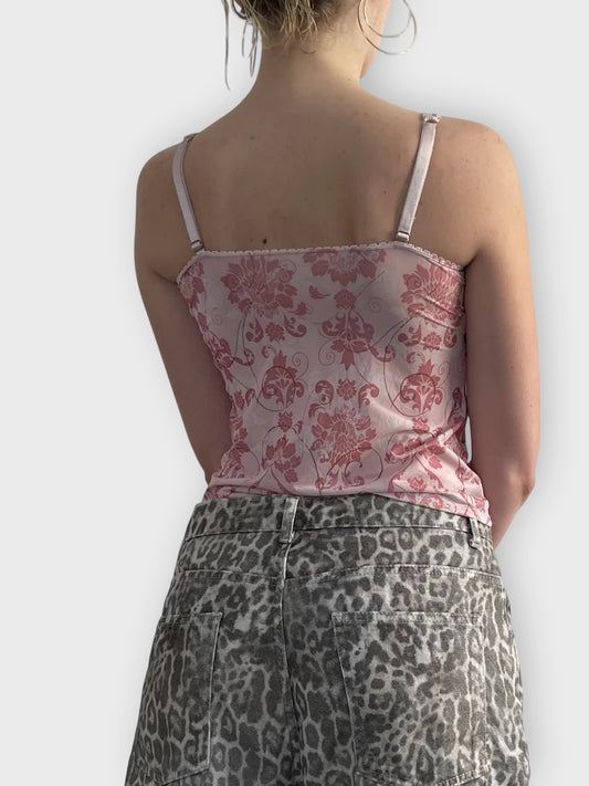back view, Bendon )versailles babe – pink corset cami (S?, vintage Y2K second hand piece