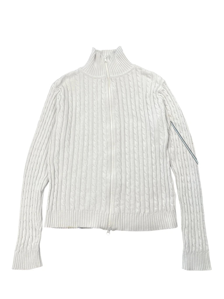 detail view, Faded Glory White Cable Knit Zip-Up Sweater, vintage Y2K second hand piece, image 4