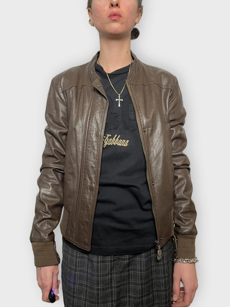 front view, Patrizia Pepe Leather Jacket, vintage Y2K second hand piece
