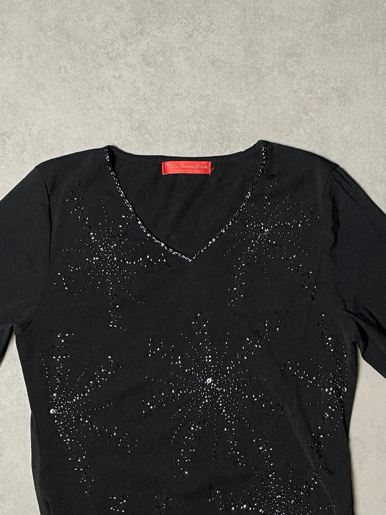 detail view, New Sensation Long Sleeve Top with Tiny Beads, vintage Y2K second hand piece