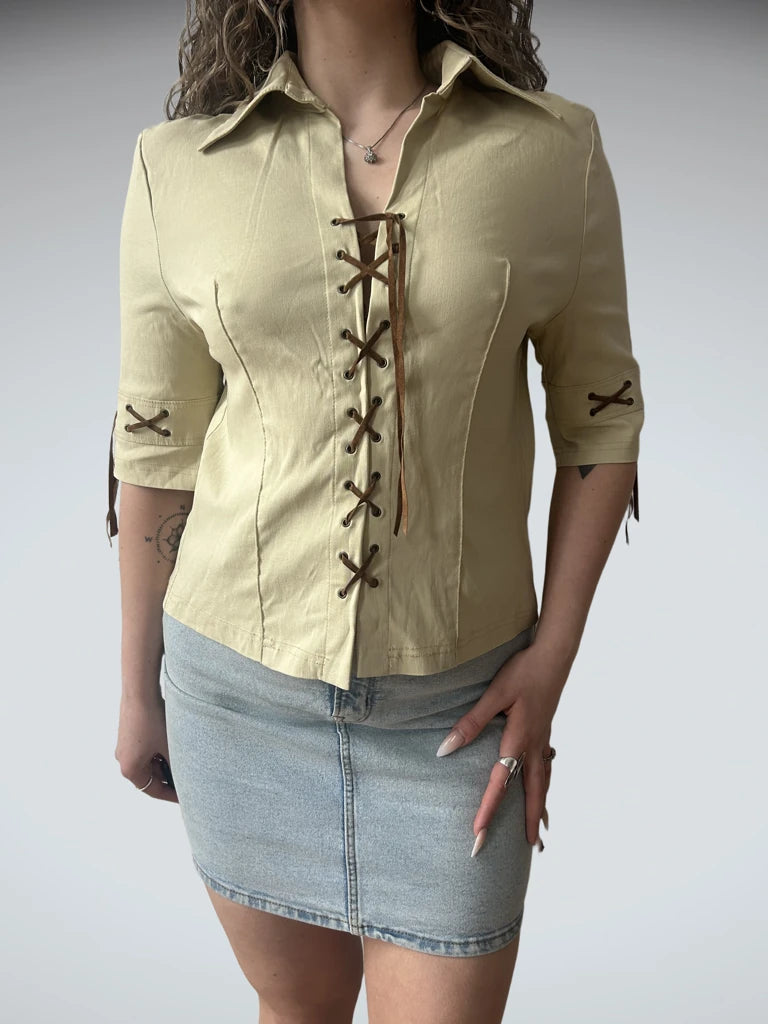 front view, LARA & Co Y2K Collared Top, vintage Y2K second hand piece