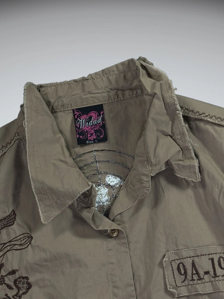 detail view, Widad Authentic Distressed Utility Army Shirt, vintage Y2K second hand piece