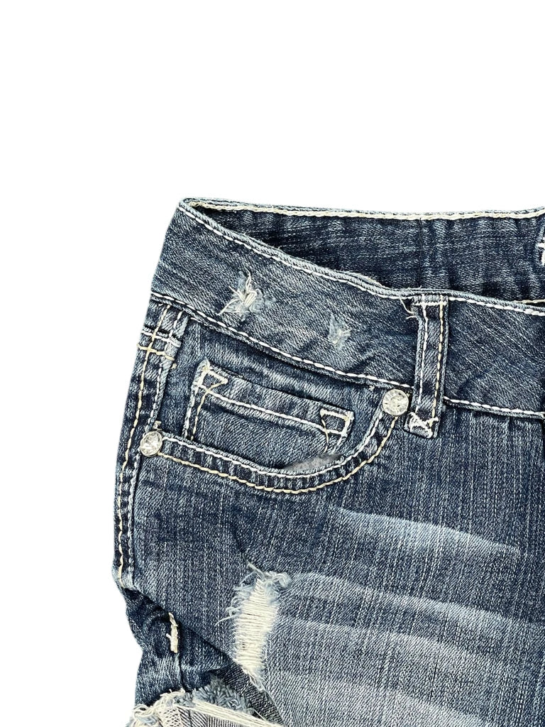 detail view, Amtehyst Amethyst Distressed Cutoff Denim Hotpants, vintage Y2K second hand piece, image 6